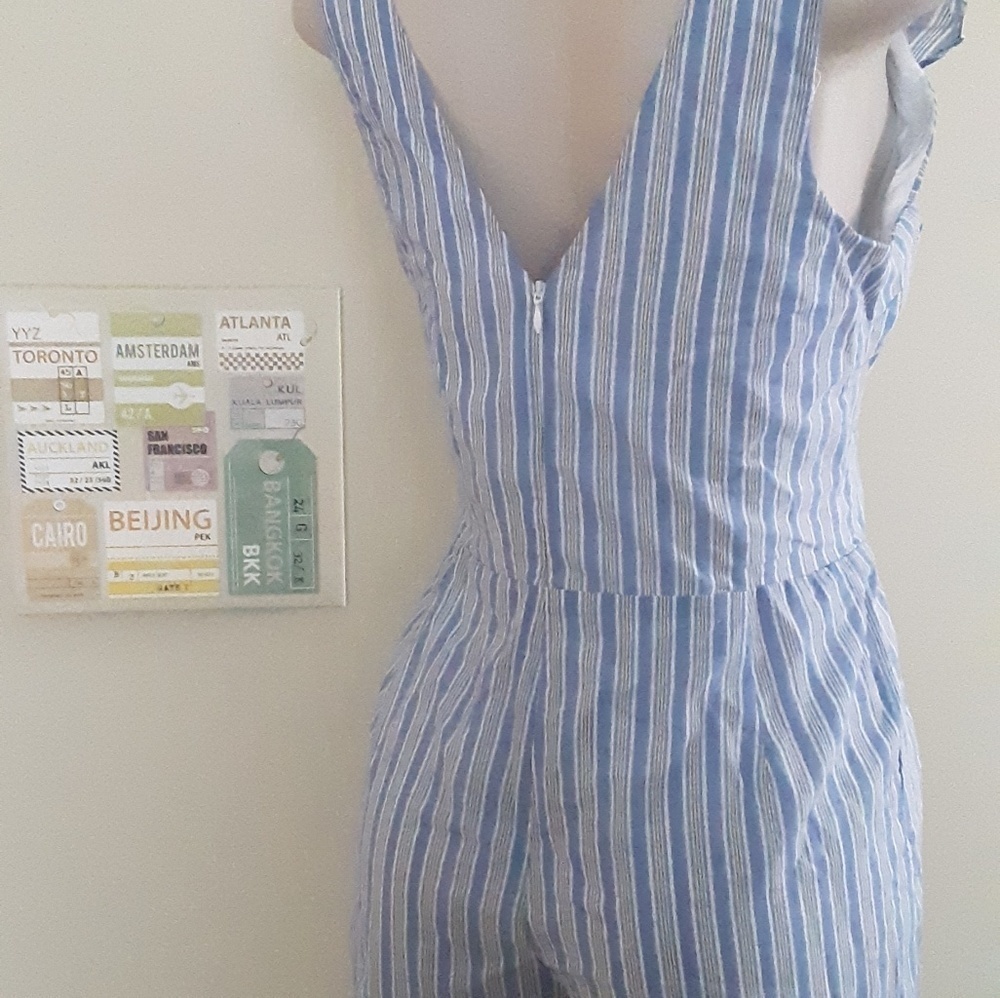 Blue White Striped Romper Medium - Picture 5 of 6